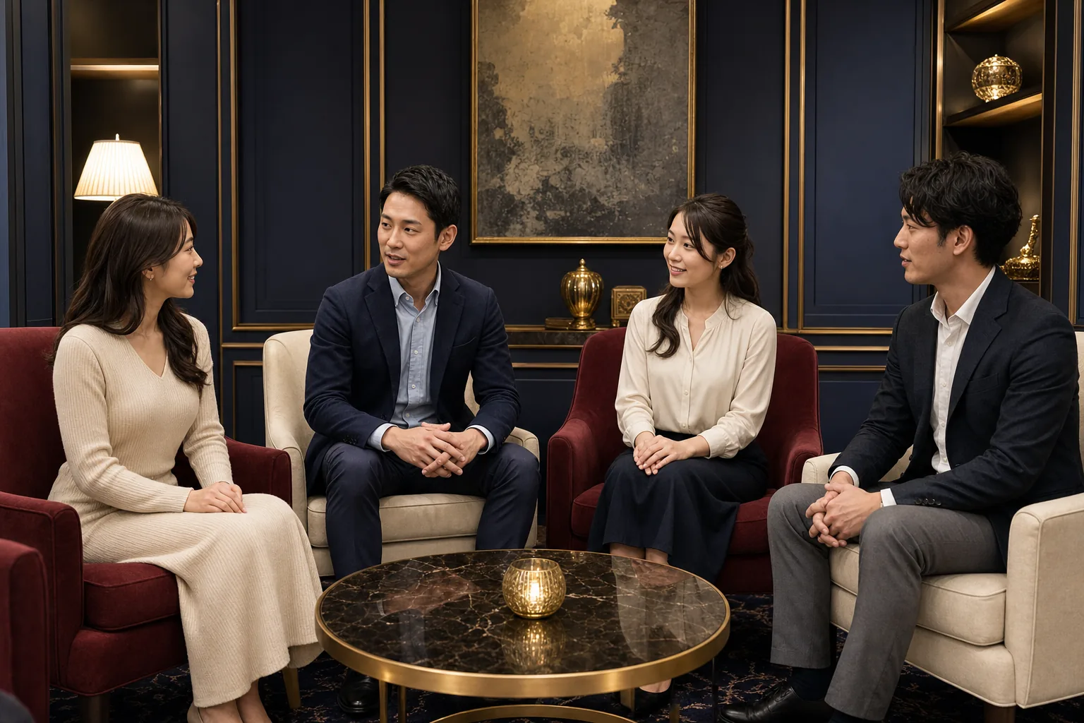 成人女性1名と成人男性1名が事前に話し合う様子
